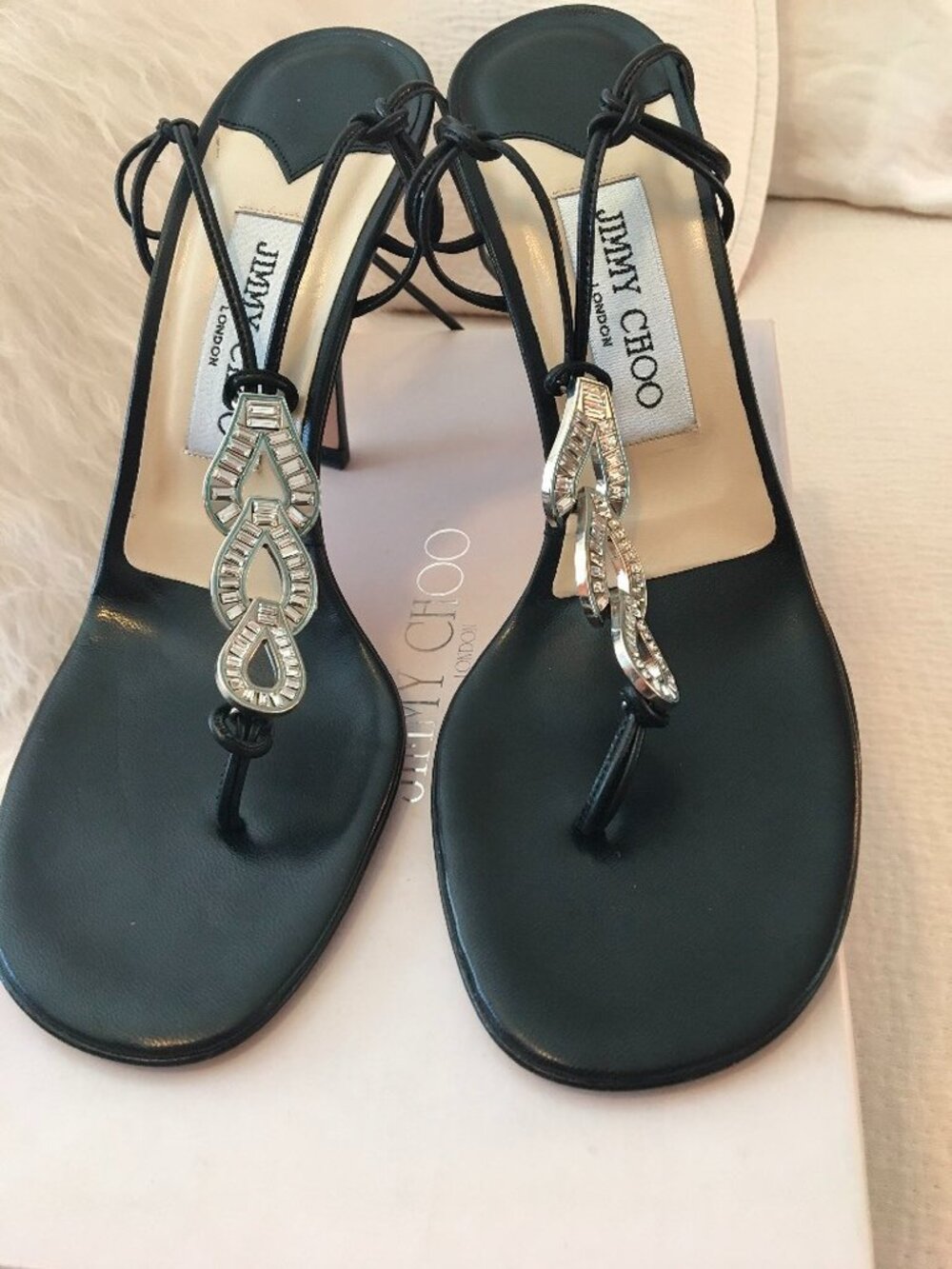 JIMMY CHOO Kid Black Jericho Style Diamond Wrap Sandal